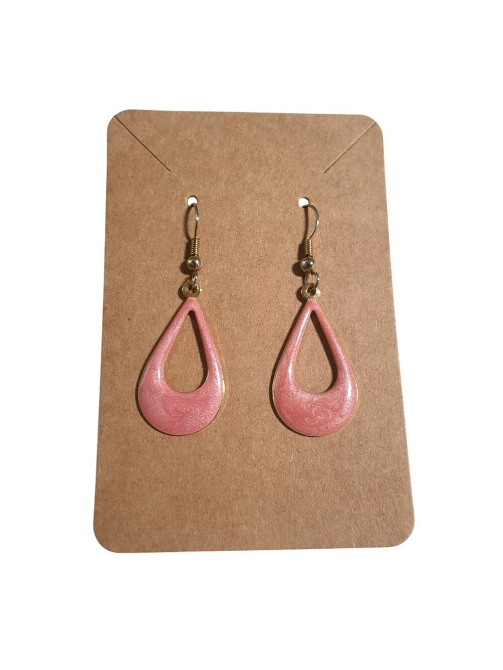 Pink Teardrop Dangle Earrings Gold Tone Enamel Lightweight Jewelry Boho Beach